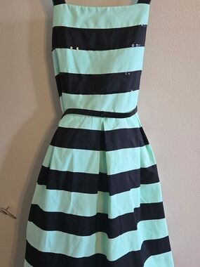 Justice Mint and Black Striped Fit-and-Flare Dress Size 10